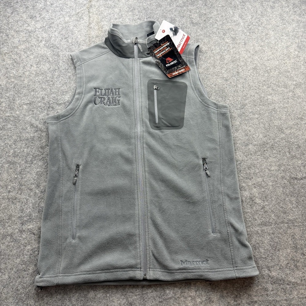 NWT Marmot Reactor Vest Mens Medium Gray Elijah Craig Bourbon Full Zip Polartec